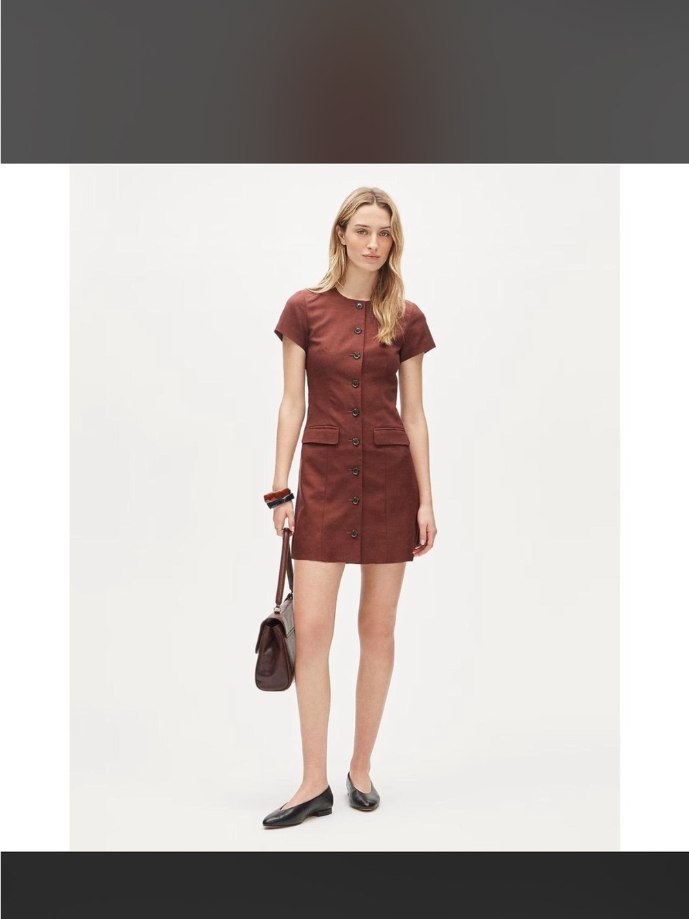 J. Crew Short-Sleeve Button-Front Mini Dress in Rust Brown